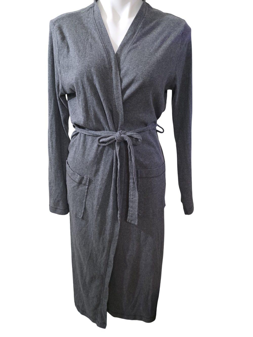 Everyday Long Wrap Robe, 100% Oranic Cotton - Dark Gray